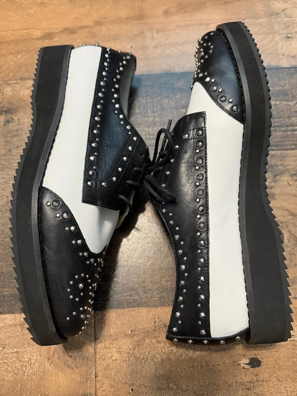 Michael Kors ‘Sophie’ Black & White Studded Leather Oxfords